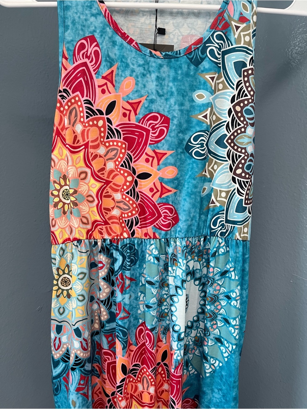 Bright Turquoise Floral Mandala Sleeveless Dress - Picture 2 of 6